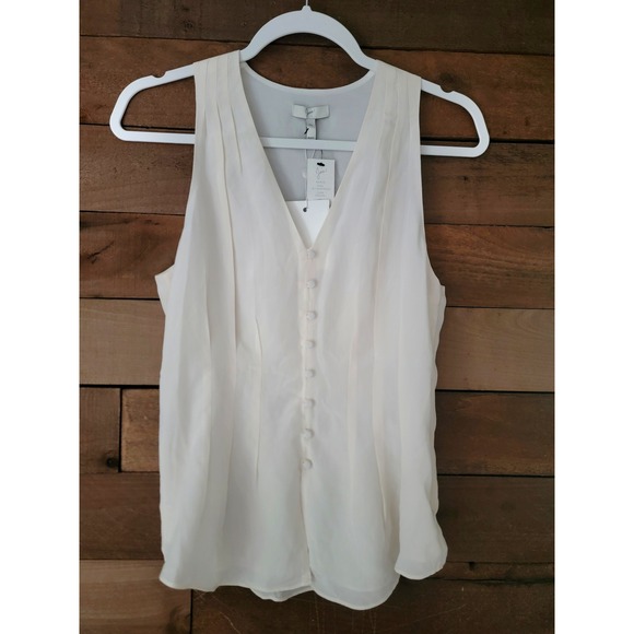 Joie Tops - NWT Joie 100% Silk Porcelain White  Pleated V-Neck Sleeveless Eulalia  Blouse XS